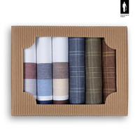 Bawełniane chusteczki męskie w szerokie pasy i kratkę (kolorystyczny mix) – zestaw 6 sztuk