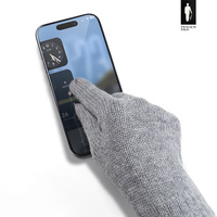 Szare rękawiczki z wełny merino do obsługi telefonu