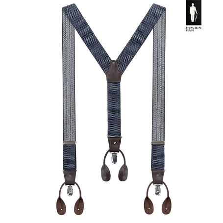 Szelki męskie granatowe w mikrowzór z zapięciem 2w1