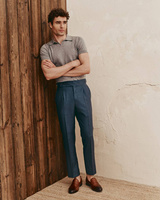 Niebieskie spodnie wysoki stan z wełny sharkskin