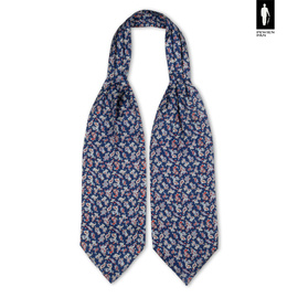 Jedwabny fular granatowy w czerwono-niebiesko-kremowy wzór paisley