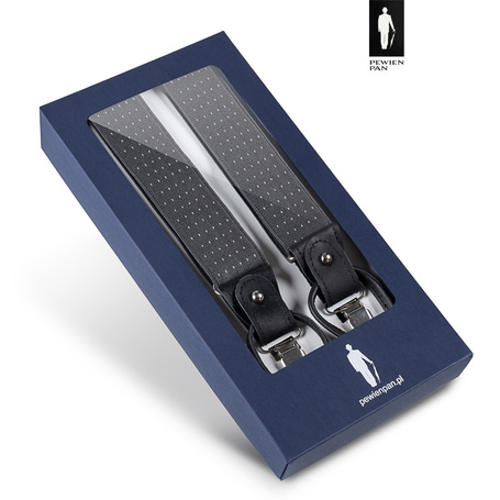 Szelki męskie ciemnoszare w mikrowzór – eleganckie szelki 2w1 z guzikami i klamrami