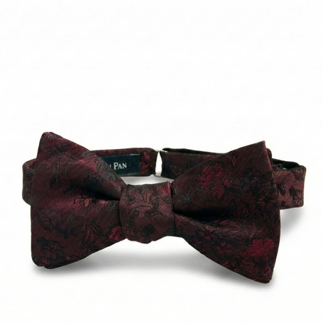 Mucha Wiązana Bordowa – Żakardowa w Ciemny Wzór Kwiatowy