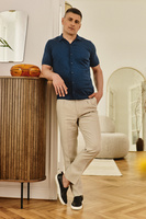 Spodnie lniane z wysokim stanem w kolorze naturalnym