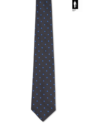 Jedwabny krawat grafitowy z niebieskim mikrowzorem