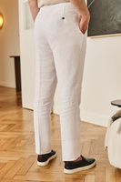 Białe spodnie lniane z wysokim stanem