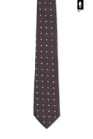 Jedwabny krawat brązowy z zielono-błękitnym mikrowzorem