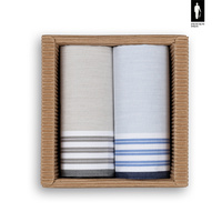 Bawełniane chusteczki męskie w szare oraz niebieskie paski – zestaw 2 sztuk