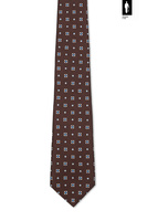 Brązowy krawat z jedwabiu z błękitnym wzorem geometrycznym