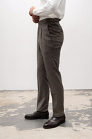 Spodnie męskie brązowe wysoki stan z wełnianej flaneli w pepitkę