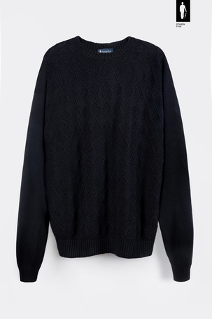 Czarny sweter męski z dekoltem O-neck i wzorem w romby