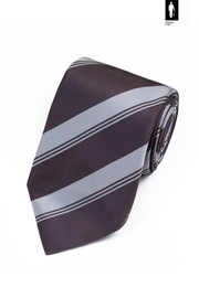 Jedwabny krawat brązowy w białe pasy