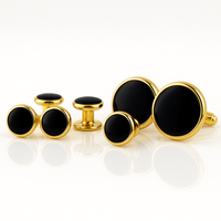 Zestaw spinek do koszuli smokingowej złoty z czarnym oczkiem – mankietówki i guziki jubilerskie