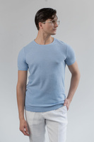 Swetrowy t-shirt z lnu i bawełny w kolorze niebieskim