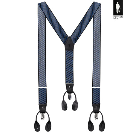 Szelki męskie granatowe we wzór żakardowy z zapięciem 2w1