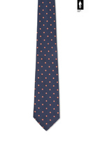 Jedwabny krawat granatowy z pomarańczowym mikrowzorem