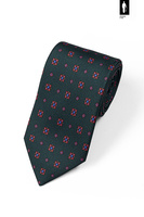 Ciemnozielony krawat z jedwabiu drukowanego z czerwonym wzorem – włoska elegancja