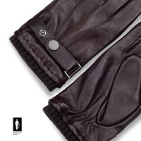 Rękawiczki męskie skórzane brązowe ze ściągaczem i paskiem regulacyjnym