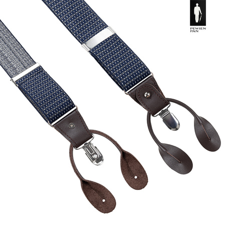 Szelki męskie granatowe w mikrowzór z zapięciem 2w1