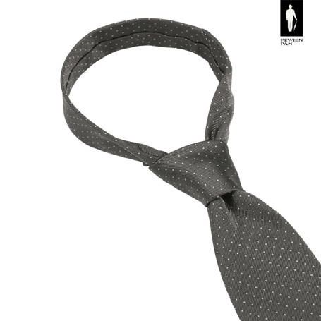 Jedwabny szary krawat w drobne kropki