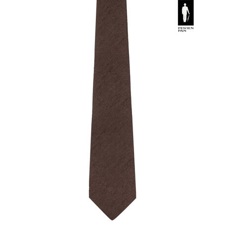 Krawat brązowy z jedwabnego szantungu